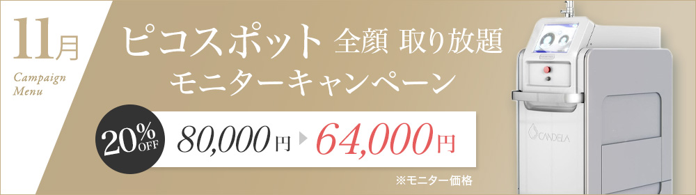 11月キャンペーン ピコスポット 全顔 取り放題 80,000円→ 64,000円 20%オフ ※モニター価格