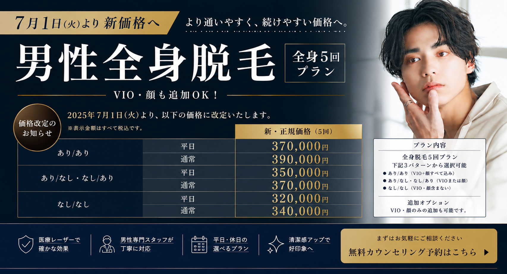 男性全身脱毛 価格改定のお知らせ
